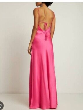 The Andamane Isabelle Satin Crepe Long Slip Dress in Fuschia Nwt Size 40